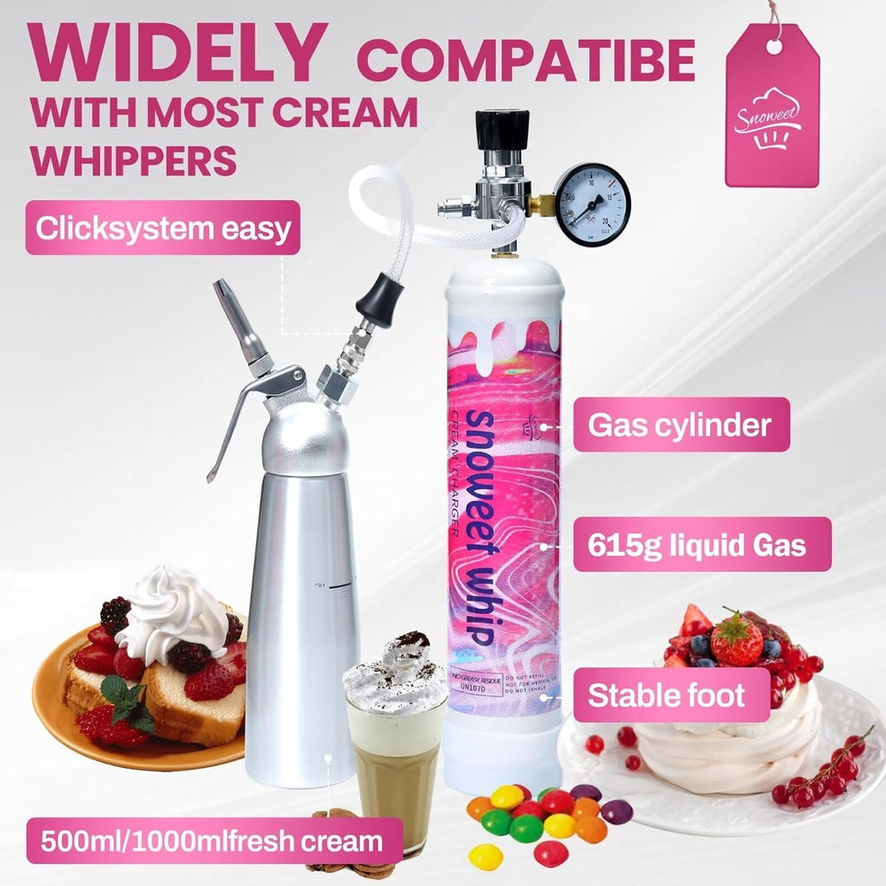 
                  
                    Snoweet Whipped Cream Chargers Sturdy Base Steel Whipped Cream Tanks 0.95L 615Food Grade Tanks , Nitrous Oxide Whipped Cream, N2O Gas Whip Cream Charger(Rainbow Candy Flavor 2 Cylinders)
                  
                