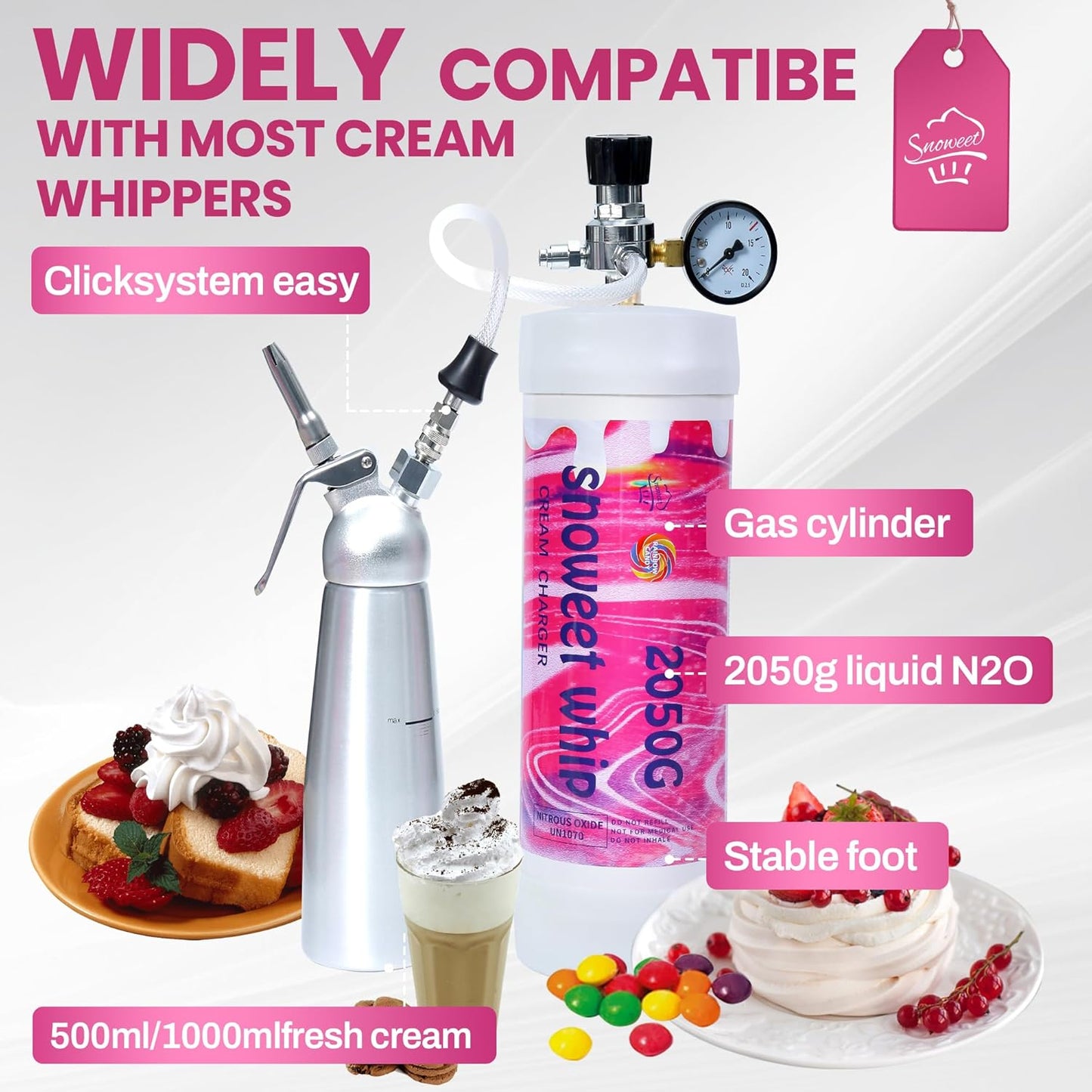 
                  
                    SNOWEET Whipped Cream Charger 3.3L/2050g  Food Grade Tanks , Nitrous Oxide Whipped Cream, N2O Gas Whip Cream Charger(Rainbow  2 Cylinders)
                  
                