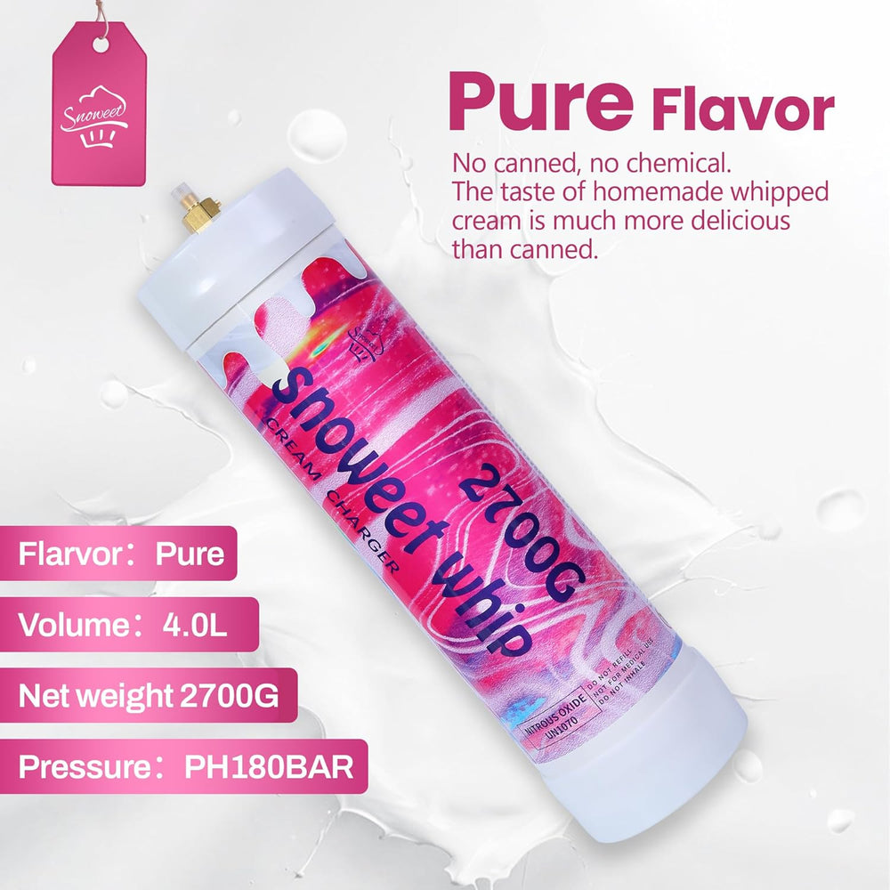 Whipped Cream Charger,Ultra Pure Unflavor Food Grade Cream Whipped Charger Tank for Any Standard 2700g 4.0L Whipping Cream Dispenser,Whipped Cream Cylinder for Any Occasion-(2 Cylinder)